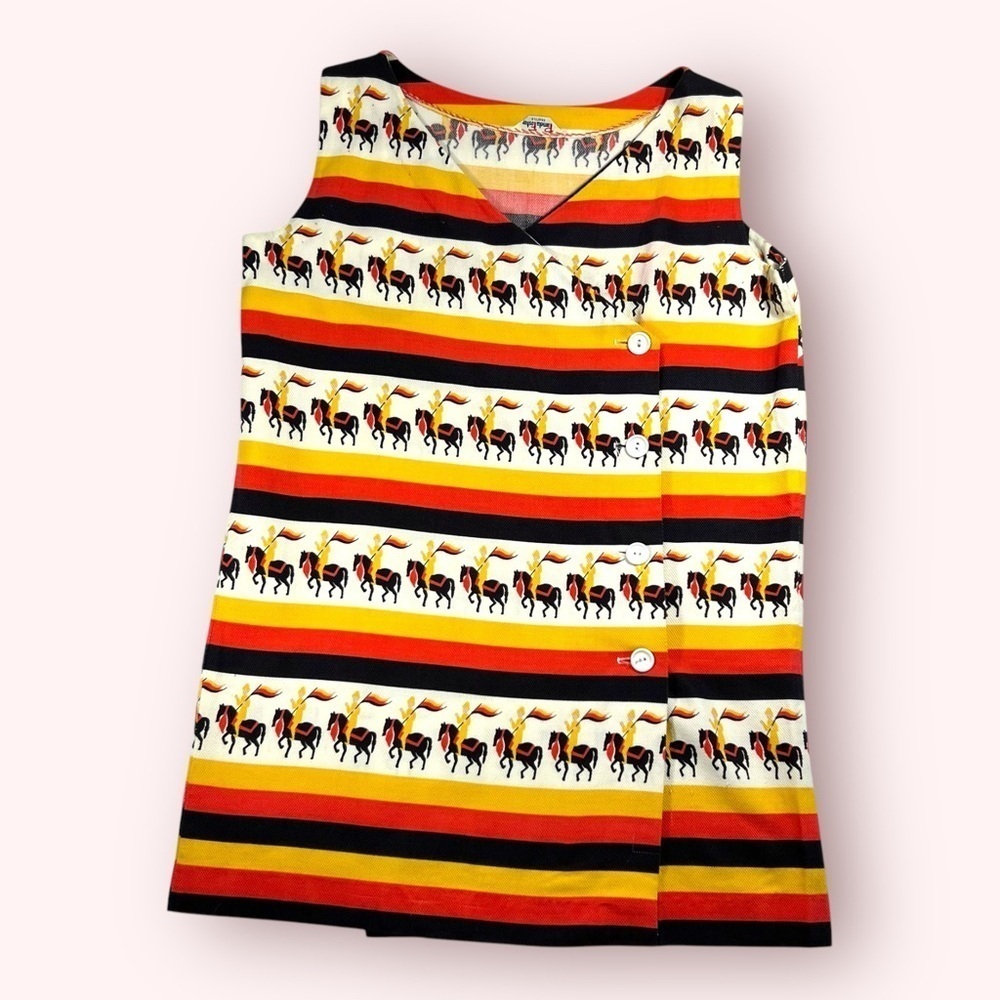 Vintage 60s 70s Pamela Foster Horse Stripe Mod Tunic Dress M